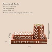 Ensemble brûleur d'encens en bois incrusté de style arabe, plateau Mabkhara et boîte de rangement haut de gamme, fait main, naturel, pour la décoration de la maison au Ramadan et à l'Aïd