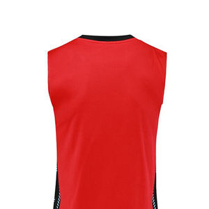 Men's Red Sleeveless Basketball Jersey Set V-Neck Moisture Wicking Athletic Wear Black Shorts Sublimated Print - Product Image 5