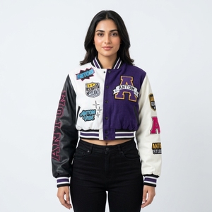 Chaqueta Varsity de Mujer de Longitud Regular, Acolchada, con Bordado Chenille, Acabado Personalizado de Alta Calidad, Transpirable, Resistente al Viento y Ecológica - Product Image 4