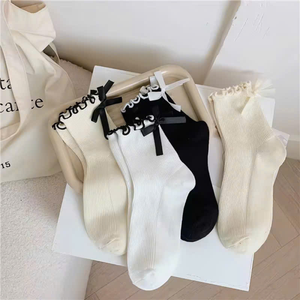 JZVINA Women Ankle Socks Spandex/Nylon <b>Bow</b> Decoration Solid Color Pilates Daily Wear Summer Breathable Thin Elegant Knitted - Product Image 2