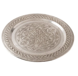 Assiette de service ronde en aluminium avec motif floral gravé, vaisselle en aluminium, fabrication, prix le plus bas - Product Image 6