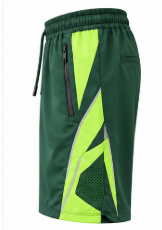 <b>Mens</b> <b>Green</b> Polyester Cotton Breathable Sport <b>Shorts</b> Neon Side Panels Mesh Inserts Elastic Waist Mid Zip Pockets Training Running - Product Image 5