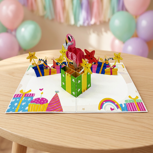 Carte pop-up 3D flamant rose faite à la main, design animalier personnalisé, artisanat en papier, best-seller Vietnam, tendance actuelle pour Thanksgiving et le Nouvel An - Product Image 4
