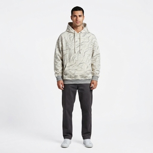 Sweat-shirt à capuche blanc pour homme avec imprimé abstrait sur toute la surface, poche kangourou, style streetwear décontracté - Product Image 1