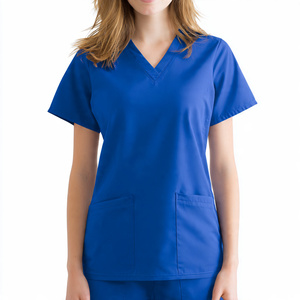 Nurse Uniform Short Sleeve Knitted 100% Cotton Breathable Comfortable Nursing <b>Scrub</b> <b>Tops</b> Hospital <b>Scrub</b> Shirts Customized Color - Product Image 6