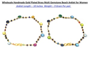 Bracelet de cheville unisexe en laiton plaqué or, artisanal, classique, certifié IGI, avec pierres précieuses naturelles multiples, bijoux en gros - Product Image 3