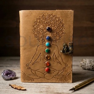 Manifestation Journal Leather Bound Diary with Seven <b>Chakra</b> Crystal Lock Closure - Product Image 1