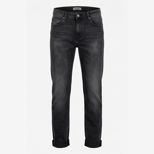 Jean en denim coupe droite délavé foncé pour homme, coupe slim, taille mi-haute, en coton, style décontracté, pantalon d'automne - Product Image 1