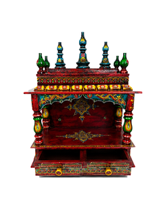 Mandir en bois peint à la main pour la maison |   Temple indien traditionnel avec tiroir |   Chapelle de prière décorative faite à la main - Product Image 4