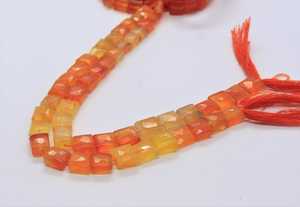 Perles de calcédoine orange naturelle facettées en forme de chiclet 7,5-8 MM, calcédoine ombrée facettée rectangulaire, pierre précieuse à perçage droit - Product Image 5