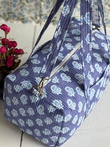 Large Luxury Quilted Cotton Duffle <b>Bag</b> Zipper High Quality Boho Vintage Block Print Trending Weekender Travel Shoulder <b>Overnight</b> - Product Image 3