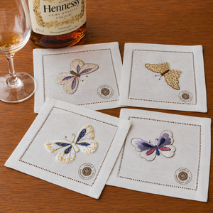 <b>Butterfly</b> embroidered cocktail napkin set, lightweight and stylish for tea parties or festive dinners. - Product Image 1