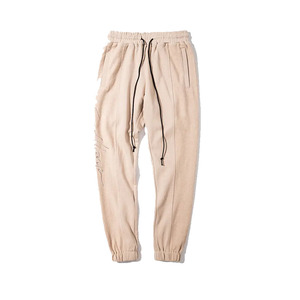 LAMA INDUSTRIES Pantalon de jogging décontracté pour homme en lin/coton beige, léger, à taille élastique et cordon de serrage, avec design croisé - Product Image 1