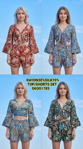 New Vintage Fashionable High-End 100% <b>Silk</b> Floral Summer One Set Matching Shorts Breathable Eco-Friendly Women - Product Image 6