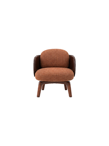 Midcentury Modern <b>Armchair</b> With Solid Wooden Legs And <b>Brown</b> Upholstery For Living Room Hotel Apartment Meetings use - Product Image 1