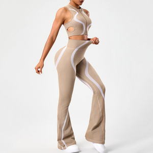 Conjunto de Yoga Ecológico de 2 Piezas para Mujer, Top sin Mangas y Pantalones Acampanados de Cintura Alta con Tela Elástica en Cuatro Direcciones para Entrenamiento - Product Image 2