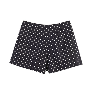 Shorts de Cintura Alta para Mujer, Falda Pantalón, Color Sólido, Diseño de Puntos, Estilo Casual, Tejido Elástico, Corte Regular - Product Image 3
