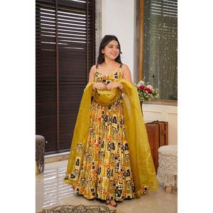 Vestido Anarkali de Diseñador con Dupatta, Ideal para Fiestas - Talla XS, Lehenga Choli de Poliéster - Product Image 4