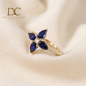14KT Solid Gold Engagement <b>Ring</b> with Lab Grown Diamond & Lab Grown <b>Blue</b> Sapphire IGI Certified Luxury Fine Jewelry for Women - Product Image 4