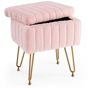Panca da Palestra con Contenitore, Pouf Moderno Quadrato in Finta Pelliccia Morbida con 4 Gambe in Metallo e Piedini Regolabili - Product Image 1
