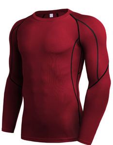 Men's <b>Red</b> Long Sleeve Compression <b>Shirt</b> Slim Fit Quick Dry Sporty O-Neck Knitted Polyester T-<b>Shirt</b> - Product Image 1