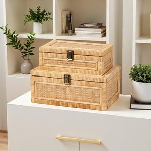 Wicker <b>Storage</b> <b>Box</b> Set Rattan Organizer <b>Box</b> Decorative <b>Storage</b> Case Stackable <b>Storage</b> <b>Bin</b> Ideal For Living Room Home Decor - Product Image 3
