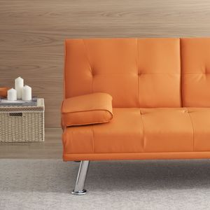 Sofá Cama Multifuncional de Cuero Naranja de 67 Pulgadas con Doble Plegado y Mesa de Centro - Product Image 2