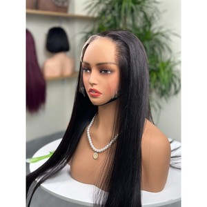 Peluca de Cabello Humano Virgen Vietnamita Liso Natural Negro con Encaje Frontal 13x4 Doble Trama, Encaje Francés Transparente, Venta al por Mayor - Product Image 5