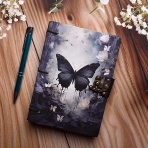 <b>A5</b> Dark Butterfly Aesthetic Design Handmade Paper Notebook Lock Diary | 200 Pages Double Side Writing Eco Friendly Journal Gift - Product Image 5