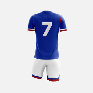 ชุดเสื้อฟุตบอลสีน้ำเงินสำหรับผู้ชาย โดย ASKIM IMPEX กางเกงขาสั้นสีขาว โพลีเอสเตอร์ ระบายอากาศได้ดี ชุดกีฬาสำหรับผู้ใหญ่ - Product Image 2