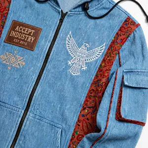 เสื้อแจ็คเก็ตสตรีทแวร์แบบมีซิป รุ่น Accept Industry Blue Denim Falcon  ผ้าฟลีซ แต่งลายเพสลีย์ - Product Image 6