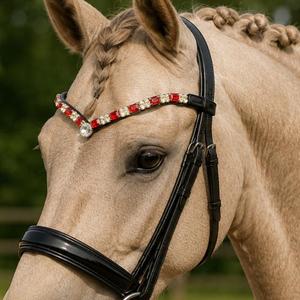 Bandeau de tête en cuir et caoutchouc HMGLOBAL Luxury, avec cristaux blancs taille émeraude, pour dressage et saut d'obstacles - Product Image 2