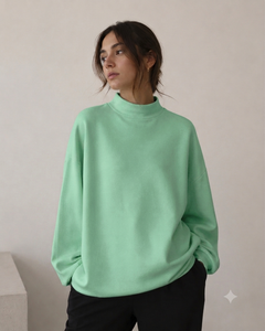Premium Casual Clothing <b>Women's</b> Oversized Mockneck Sweatshirt Loose Silhouette 100% Cotton Sequined Streetwear Modern Fashion - Product Image 1