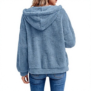 Custom Logo Women's Teddy <b>Sherpa</b> Fleece Hoodie Oversized Full Zip Fuzzy Fleece <b>Jacket</b> Wholesale Supplier - Product Image 4