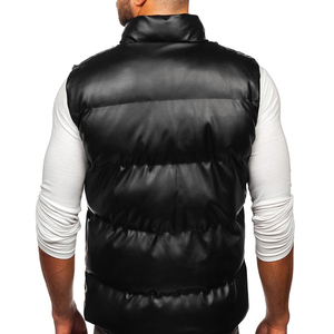 Chaleco Acolchado de PU Negro para Hombre, Cuello Alto, Cierre de Cremallera, Ropa de Invierno Informal, Sin Mangas, Grosor Estándar, Secado Rápido - Product Image 3