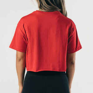 Top Corto Rojo de Cuello Redondo para Mujer, Manga Corta, Corte Holgado, Informal, Tejido de Punto, 100% Algodón, Transpirable, Primavera Verano - Product Image 2