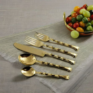 Juego de cubiertos de metal chapado en oro, cubiertos hechos a mano ecológicos con mango de metal, incluye cuchara, tenedor, cuchillo para fiestas de uso regular - Product Image 1