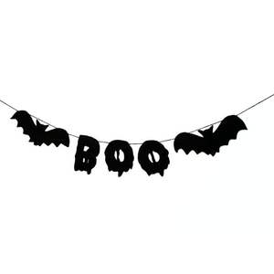 พวงมาลัยค้างคาว BOO สุดหลอนสำหรับตกแต่งฮาโลวีน ป้ายแบนเนอร์ BOO สีดำทำจากผ้าสักหลาดพร้อมรูปทรงค้างคาว พวงมาลัย BOO สำหรับแขวนในวันฮาโลวีน ทำด้วยมือ - Product Image 1