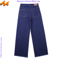 Pantalon long décontracté et élégant pour femme, coupe ample à jambe large, taille mi-haute, en denim léger délavé, coton et élasthanne Alovera, idéal pour l'été et les soirées.