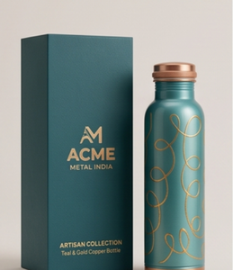 Premium Teal <b>Copper</b> <b>Bottle</b> With Artistic Golden Swirl Design For Daily Hydration Travel Office School Gym Yoga Hiking And Gifts - Product Image 6