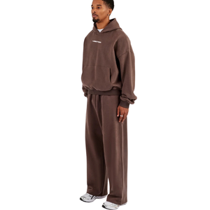 Conjunto de chándal de dos piezas para hombre: Sudadera con capucha extragrande con bolsillo canguro y pantalones de pierna ancha con dobladillo abierto, cintura elástica, ideal para descansar. - Product Image 6