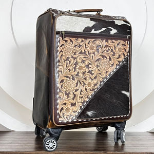 Valise de voyage à roulettes en cuir de vachette fleuri fait main, style western, avec fermeture éclair, modèle 2026, la plus vendue - Product Image 4