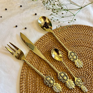 <b>Golden</b> <b>Cutlery</b> <b>Set</b> With Spoon Fork Knife Minimalist Design For Dining Metal Tableware - Product Image 5
