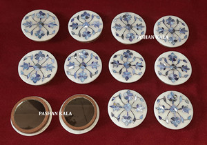 Beautiful Round <b>White</b> Marble Mother of Pearl Inlay <b>Mirrors</b> Handmade Pink And Green Mop Pearl Inlay <b>Mirrors</b> For Eid Festival Gift - Product Image 3