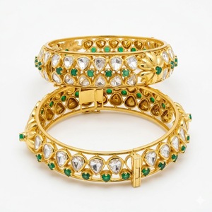 Classic 925 Silver Monzo Bangles Green Stone Designer <b>Kada</b> Bracelet Set for Women Wedding Jewelry - Product Image 1