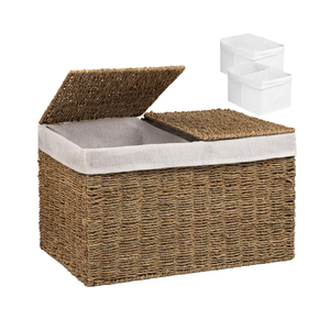 Seagrass <b>Large</b> Storage <b>Bins</b> Storage Basket with 2 Lids & Liners for Living Room & Bedroom Organization Made in Vietnam - Product Image 1