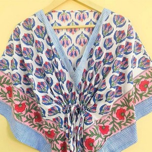 Robe kimono à imprimé floral, col en V, cordon de serrage, coupe ample, longueur intégrale, vêtements d'été pour femmes, style bohème, tissu tissé, une pièce pour adulte - Product Image 6