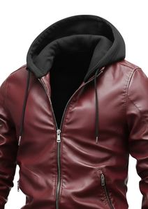Men's Premium Burgundy Leather Hooded Tracksuit Set – Full Zip Leather <b>Jacket</b> & Cargo Jogger Pants Two-Piece Outfit - Product Image 2