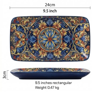 Juego de vajilla de cerámica con diseño colorido, plato redondo grande, plato rectangular, tazón para sopa, tazón para ensalada, con acabado bajo esmalte. - Product Image 6