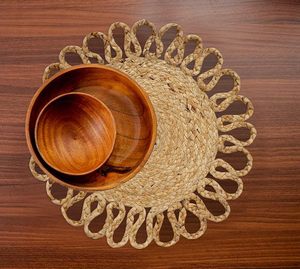 Handcrafted Round Straw Placemat Solid Color Bohemian Style <b>Table</b> <b>Mat</b> for Dining Room Home Decor - Product Image 1